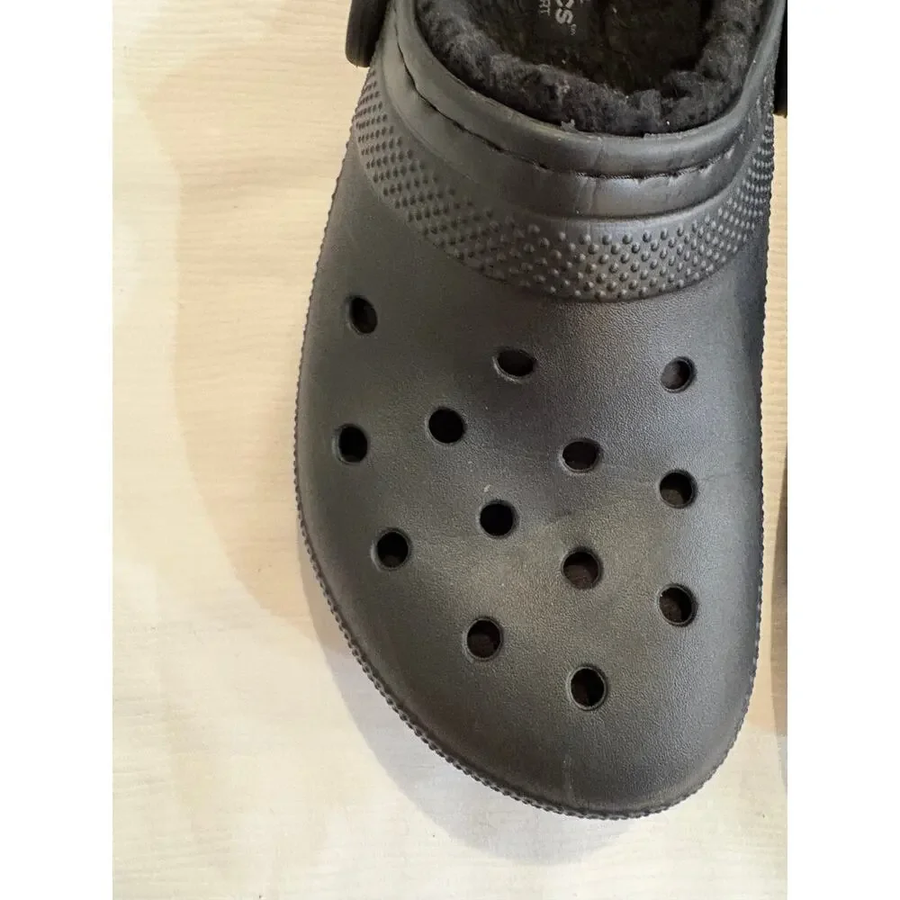 Crocs Classic Dual Comfort Black Fleece Lined Clogs Mens 6 Womens 8